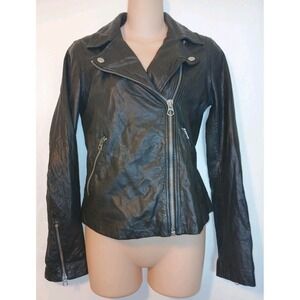 Madewell Washed Soft Black Leather Motorcycle Moto Jacket Women's Size Small. AC
